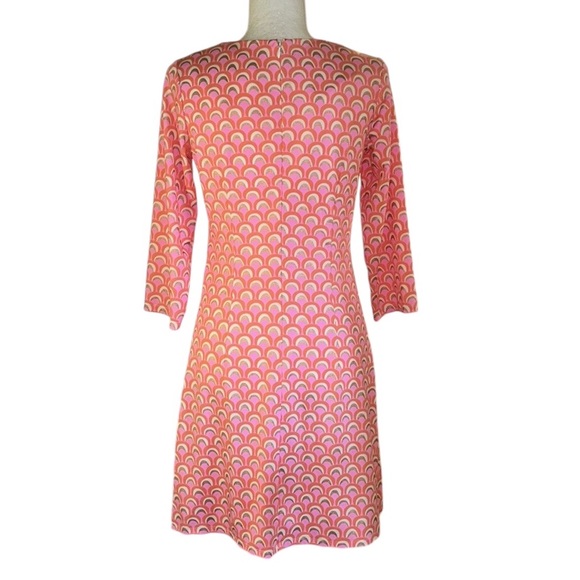 JB by Julie Brown Pink Orange Metallic Gold Geometric Print V-Neck Mini Dress  S - Picture 6 of 12